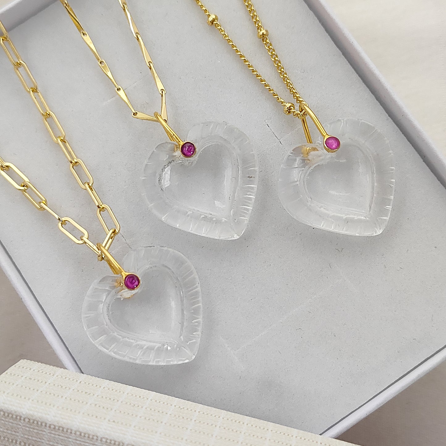 Clear Quartz Heart Gemstone Pendant for Necklace with Gold Plated Fancy Pinch Bail Dainty Minimalist Crystal Jewelry