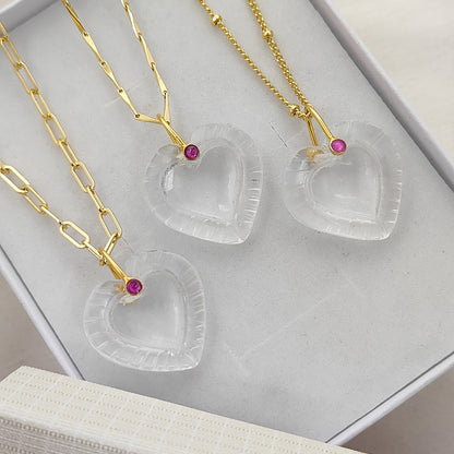 Clear Quartz Heart Gemstone Pendant for Necklace with Gold Plated Fancy Pinch Bail Dainty Minimalist Crystal Jewelry