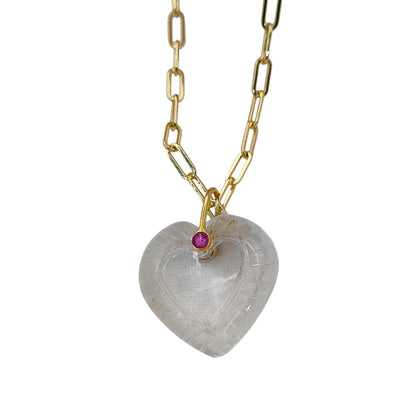 Clear Quartz Heart Gemstone Pendant for Necklace with Gold Plated Fancy Pinch Bail Dainty Minimalist Crystal Jewelry
