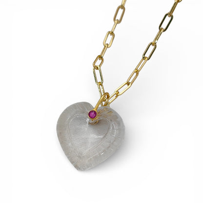 Clear Quartz Heart Gemstone Pendant for Necklace with Gold Plated Fancy Pinch Bail Dainty Minimalist Crystal Jewelry