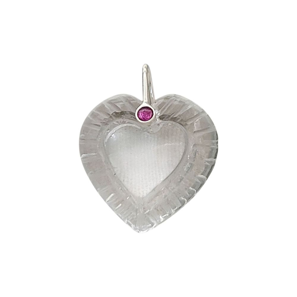 Clear Quartz Heart Pendant in 925 Silver, Handcrafted Carved Charm for Jewelry Making