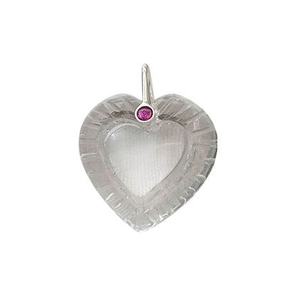 Clear Quartz Heart Pendant in 925 Silver, Handcrafted Carved Charm for Jewelry Making