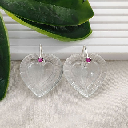 Clear Quartz Heart Pendant in 925 Silver, Handcrafted Carved Charm for Jewelry Making