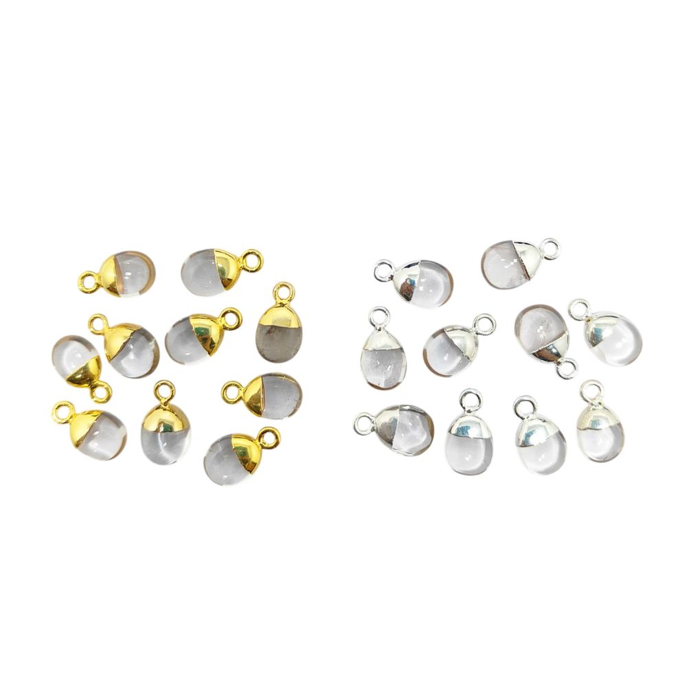 Clear Quartz Pendant Spike 8–10mm Crystal Charm with Gold/Silver Electroplated Cap for Jewellery DIY Necklace Bracelet