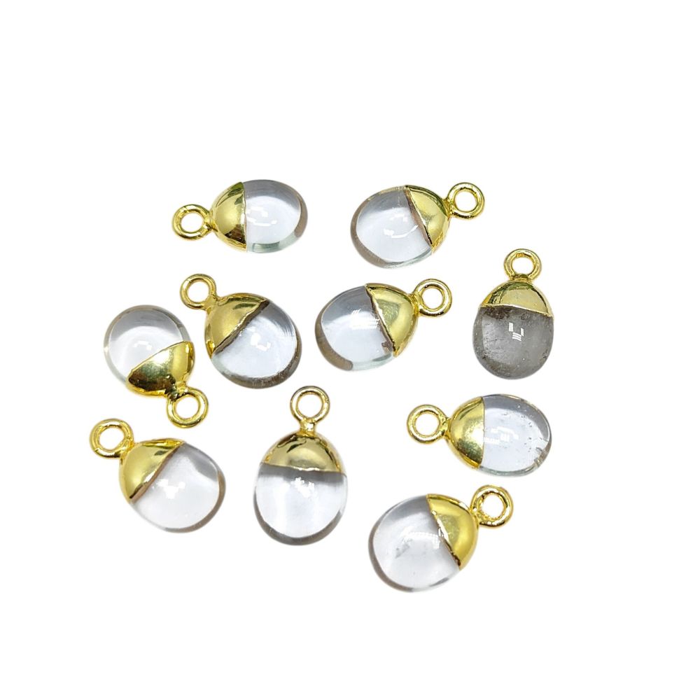 Clear Quartz Pendant Spike 8–10mm Crystal Charm with Gold/Silver Electroplated Cap for Jewellery DIY Necklace Bracelet