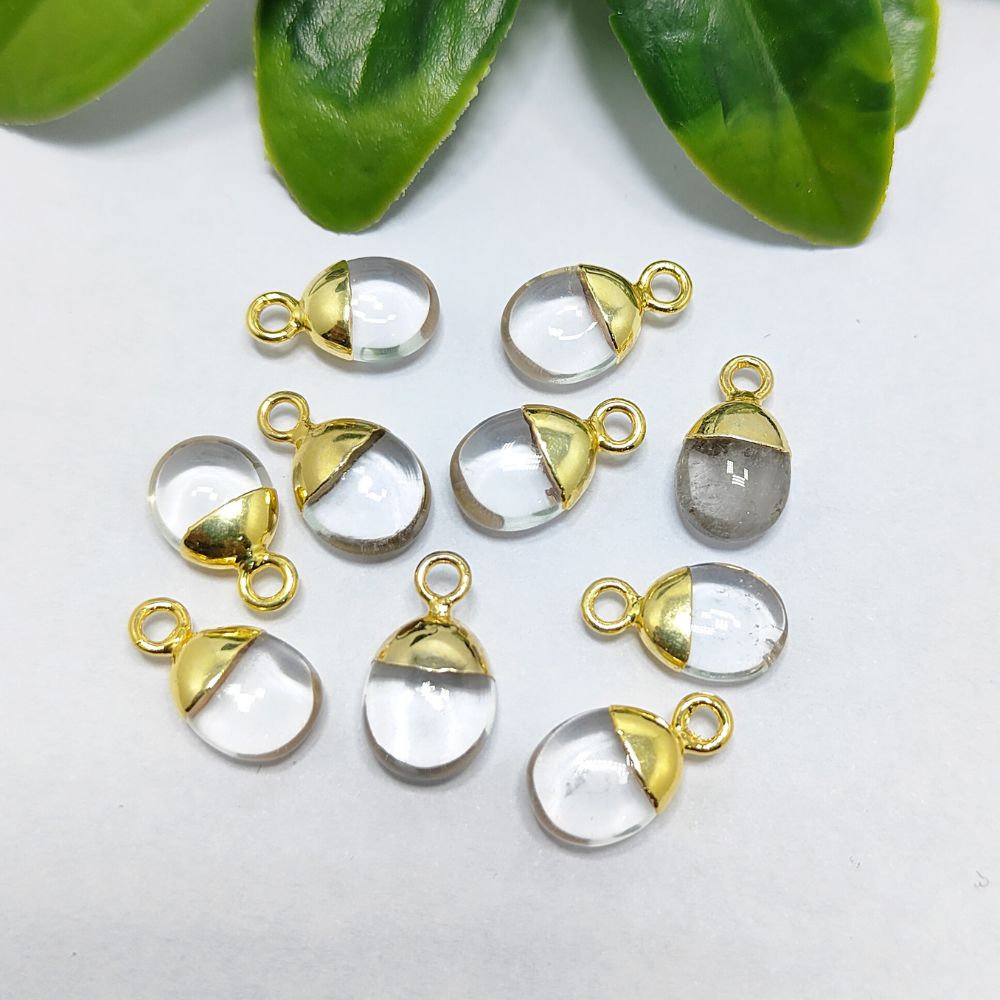 Clear Quartz Pendant Spike 8–10mm Crystal Charm with Gold/Silver Electroplated Cap for Jewellery DIY Necklace Bracelet