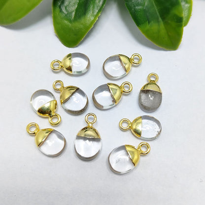 Clear Quartz Pendant Spike 8–10mm Crystal Charm with Gold/Silver Electroplated Cap for Jewellery DIY Necklace Bracelet