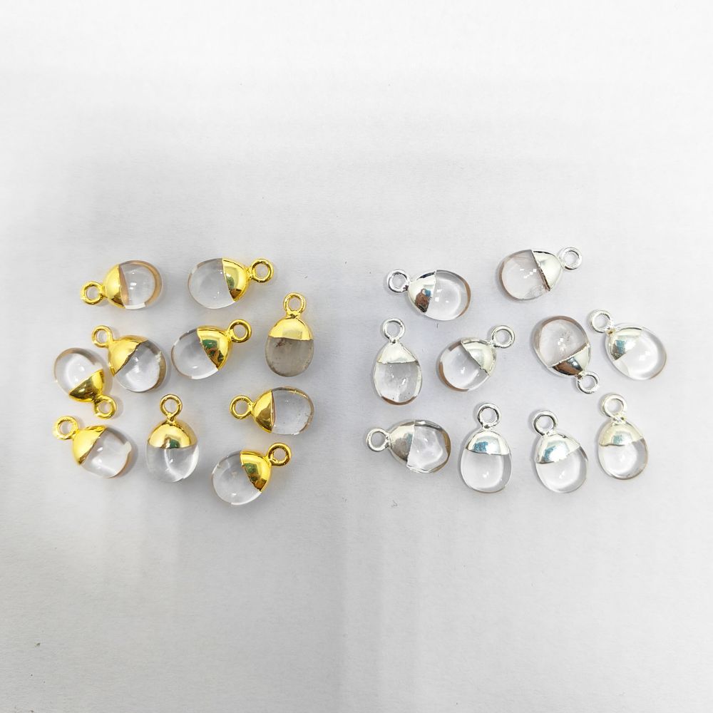 Clear Quartz Pendant Spike 8–10mm Crystal Charm with Gold/Silver Electroplated Cap for Jewellery DIY Necklace Bracelet
