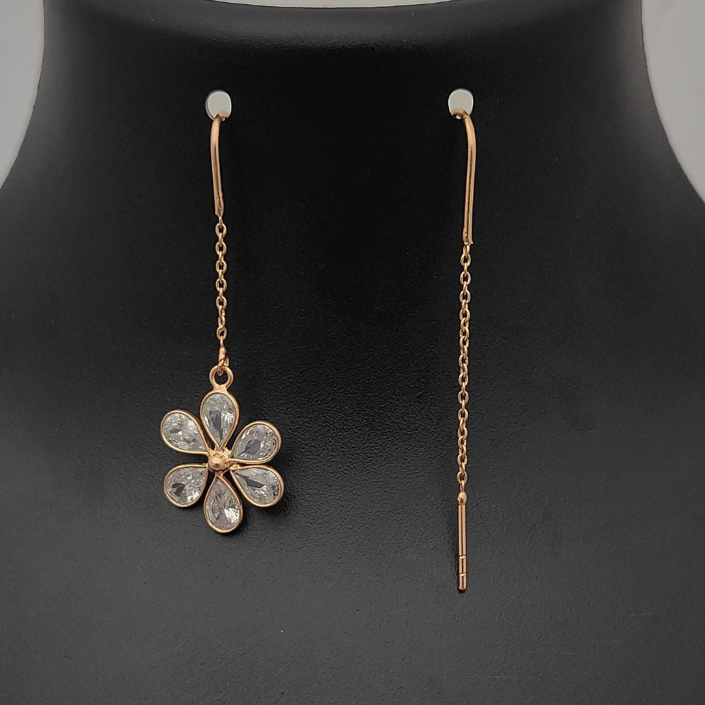Rose Gold Over Sterling Silver Clear CZ Threader Earrings | Pear Shaped Drop Handmade Jewelry
