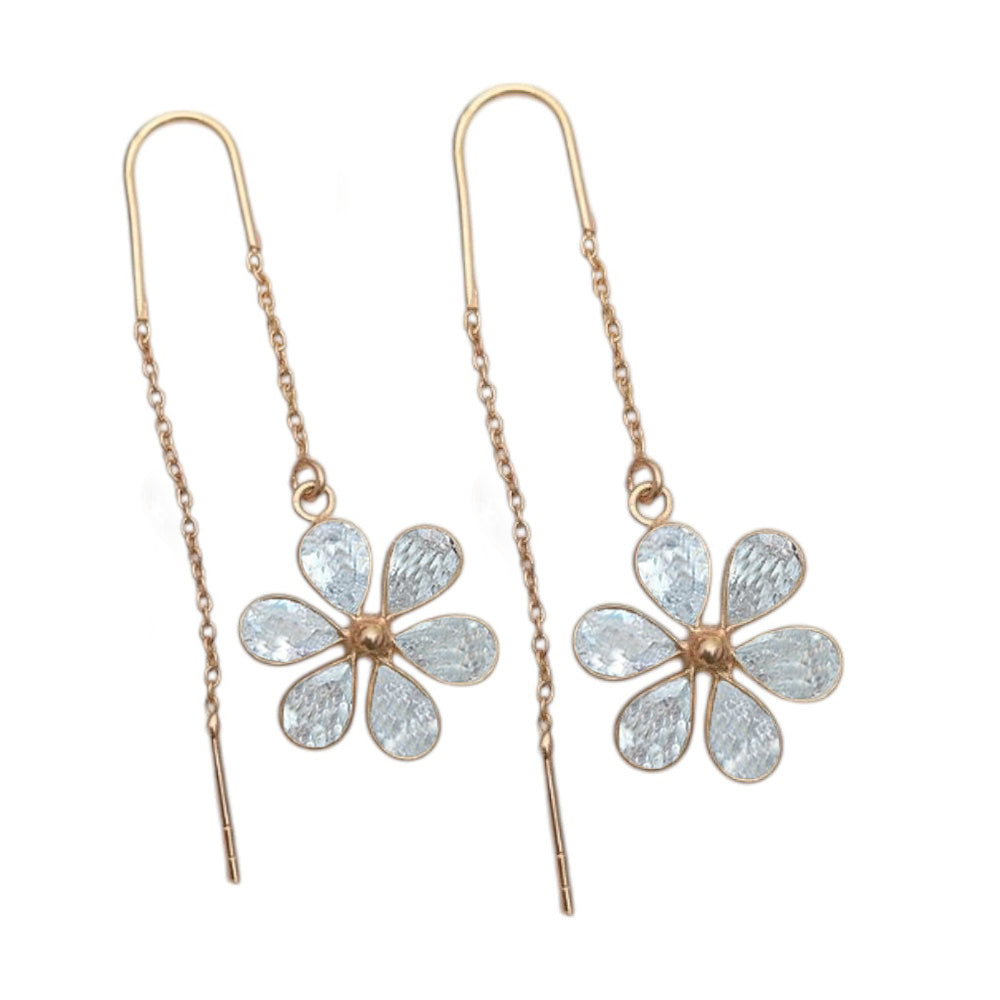 Rose Gold Over Sterling Silver Clear CZ Threader Earrings | Pear Shaped Drop Design