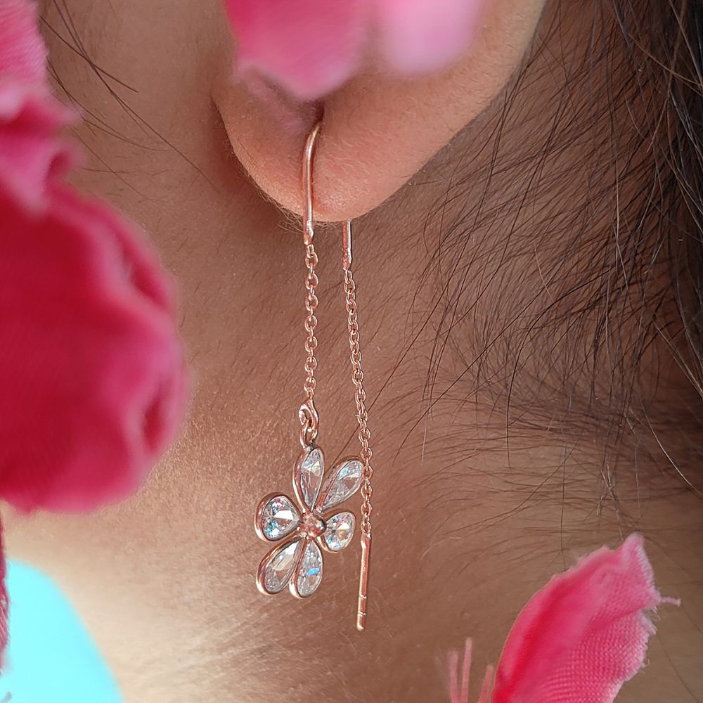 Sophisticated Handmade Clear CZ Threader Earrings | Pear Shaped Drop in Rose Gold Silver