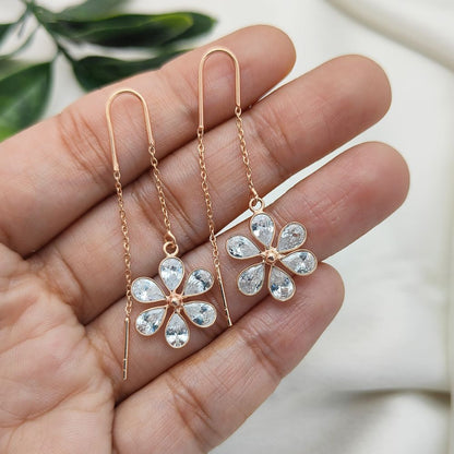 Clear CZ Threader Earrings Pear Shaped Drop Earring Handmade Rose Gold over Sterling Silver Jewelry