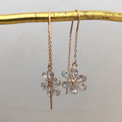 Clear CZ Threader Earrings Pear Shaped Drop Earring Handmade Rose Gold over Sterling Silver Jewelry