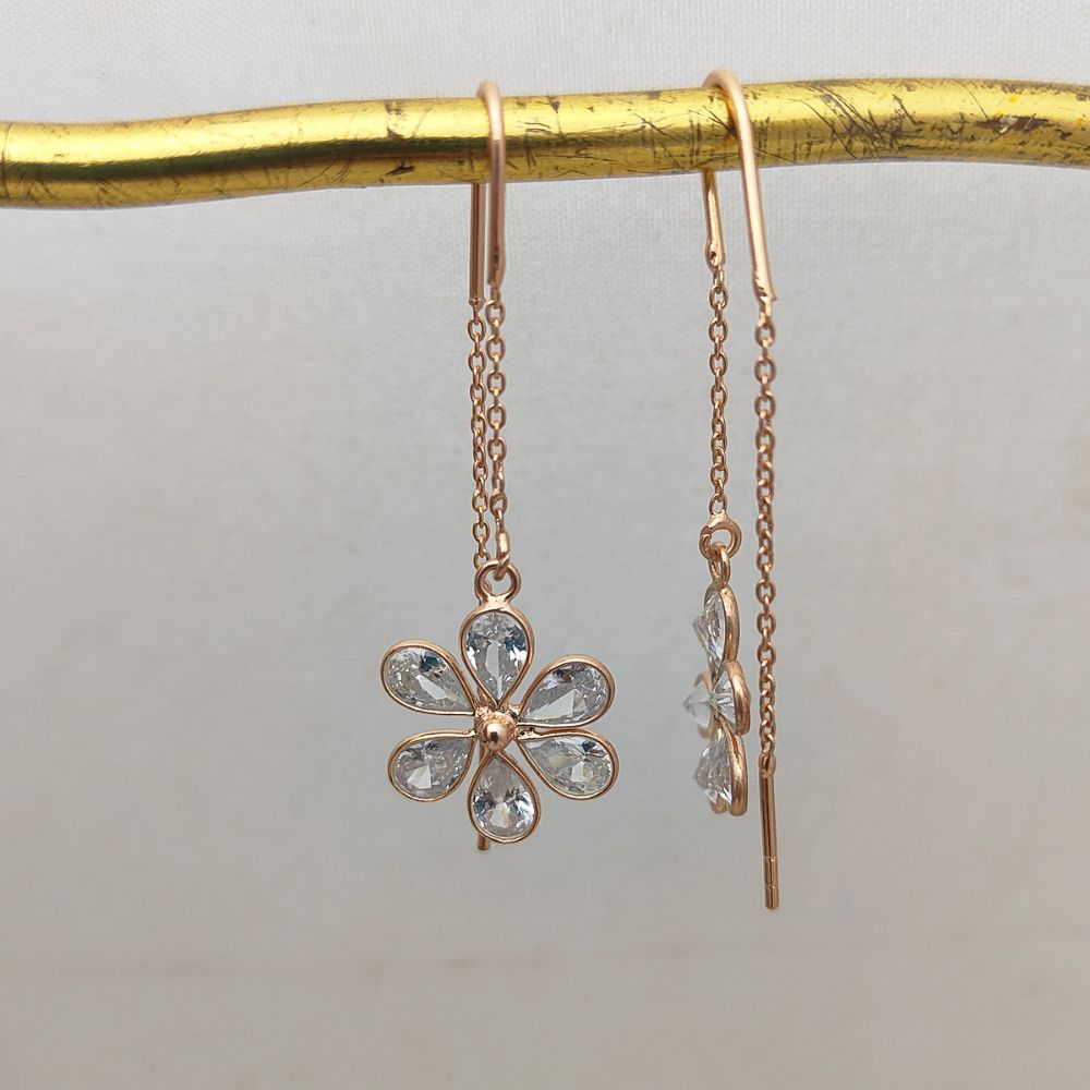 Chic Handmade Clear CZ Threader Earrings | Pear Cut Drop in Rose Gold over Sterling Silver