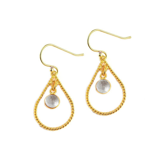 Clear Quartz Earrings Gold Plated – Elegant Crystal Dangle Drops for Women (Pair)