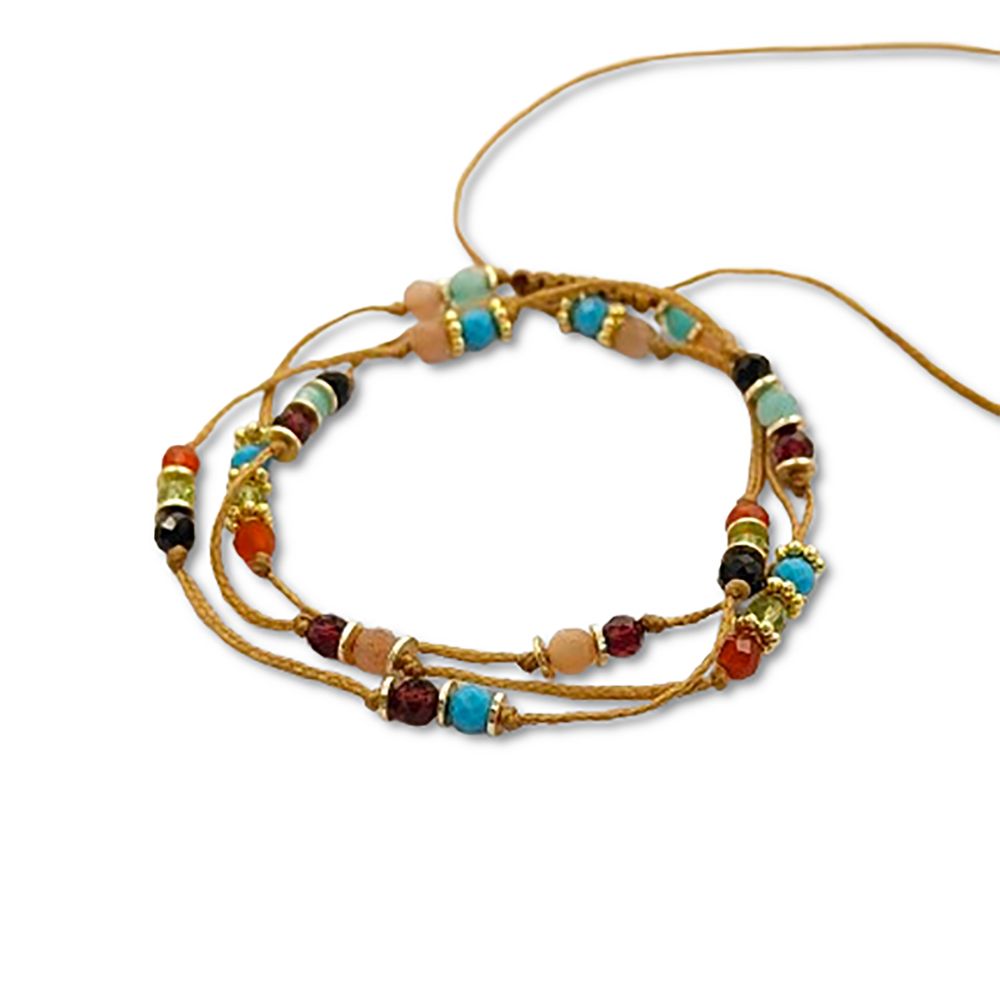 Colourful Round Multi Gemstone Necklace Handmade Hand Knotted Daisy Flower Spacer Beads Adjustable Summer Jewellery