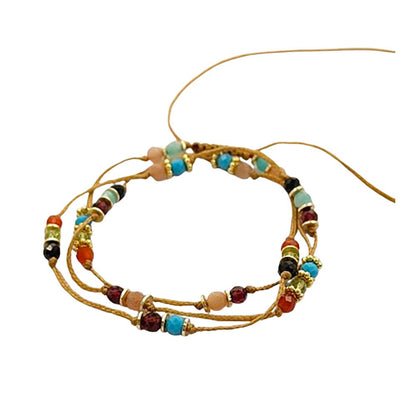 Colourful Round Multi Gemstone Necklace Handmade Hand Knotted Daisy Flower Spacer Beads Adjustable Summer Jewellery
