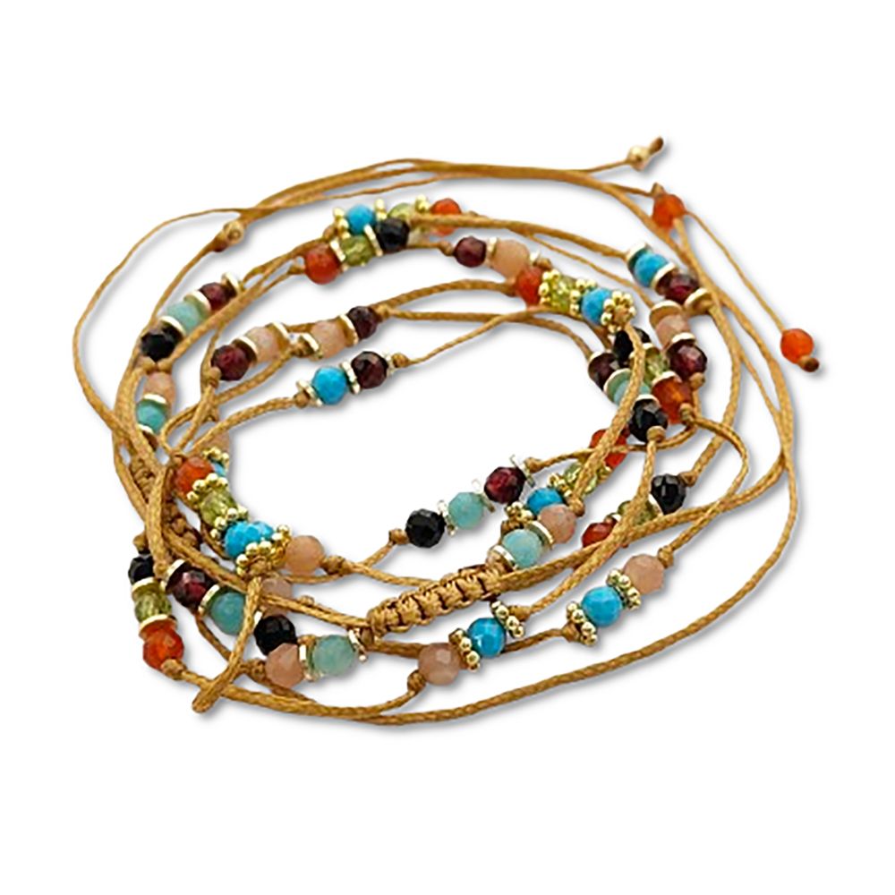 Colourful Round Multi Gemstone Necklace Handmade Hand Knotted Daisy Flower Spacer Beads Adjustable Summer Jewellery