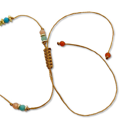 Colourful Round Multi Gemstone Necklace Handmade Hand Knotted Daisy Flower Spacer Beads Adjustable Summer Jewellery
