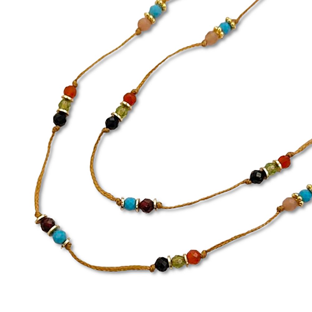 Colourful Round Multi Gemstone Necklace Handmade Hand Knotted Daisy Flower Spacer Beads Adjustable Summer Jewellery