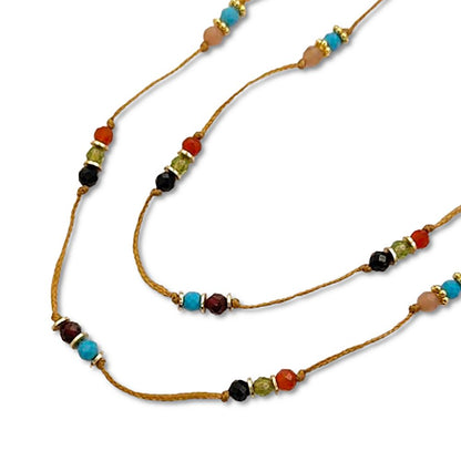 Colourful Round Multi Gemstone Necklace Handmade Hand Knotted Daisy Flower Spacer Beads Adjustable Summer Jewellery