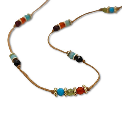 Colourful Round Multi Gemstone Necklace Handmade Hand Knotted Daisy Flower Spacer Beads Adjustable Summer Jewellery