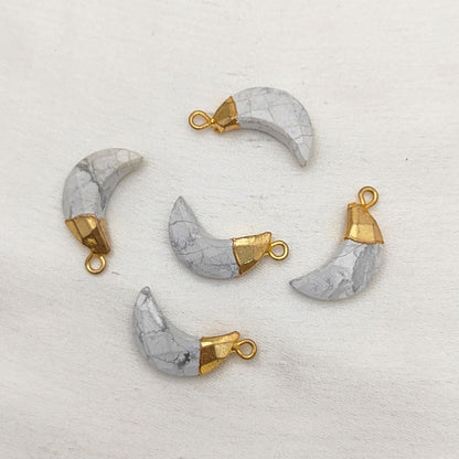 Gold Cap Crescent Howlite Gemstone Pendant – Perfect for DIY Earrings & Bracelets Making