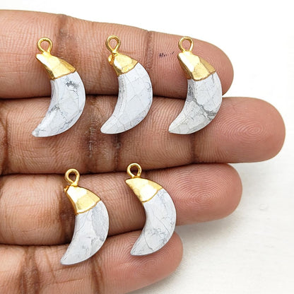 Howlite Crescent Pendant – Gold Cap Gemstone Charm for Custom DIY Jewelry Supplies