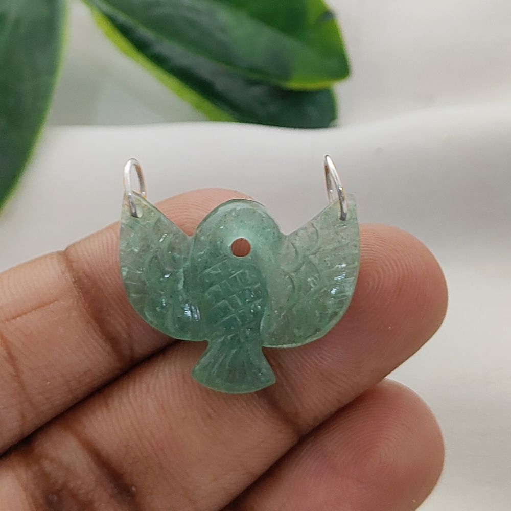 Natural Gemstone Eagle Pendant Green Strawberry Quartz Bird Charm 925 Sterling Silver Connector for DIY Designs