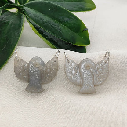 Grey Moonstone Gemstone Charm Pendant Natural Dainty Connector Sterling Silver Jewellery Making Supply