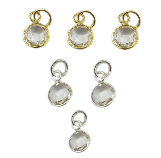 Crystal Quartz Necklace Charm Handmade 6mm Faceted Gemstone Bezel Pendant in Gold Vermeil & 925 Sterling Silver- Selling Per Piece