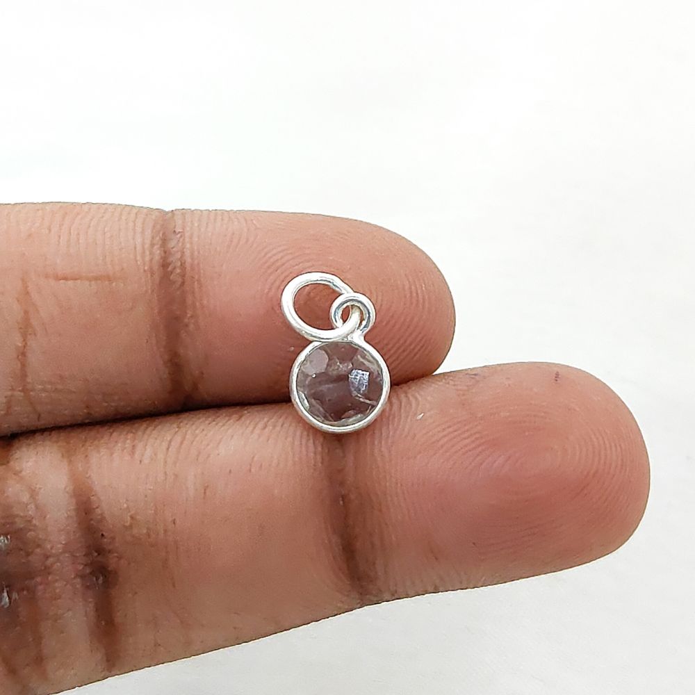 Crystal Quartz Necklace Charm Handmade 6mm Faceted Gemstone Bezel Pendant in Gold Vermeil & 925 Sterling Silver- Selling Per Piece