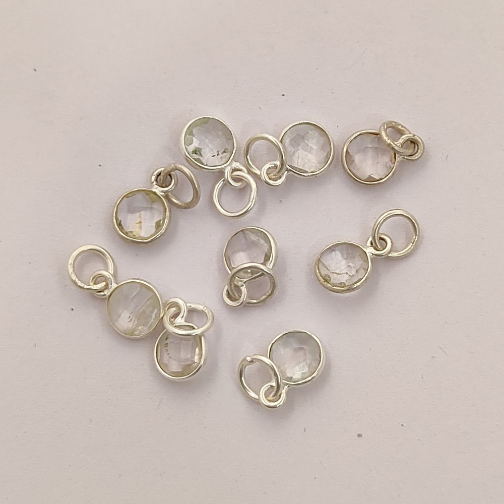 Crystal Quartz Necklace Charm Handmade 6mm Faceted Gemstone Bezel Pendant in Gold Vermeil & 925 Sterling Silver- Selling Per Piece