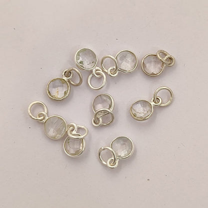 Crystal Quartz Necklace Charm Handmade 6mm Faceted Gemstone Bezel Pendant in Gold Vermeil & 925 Sterling Silver- Selling Per Piece