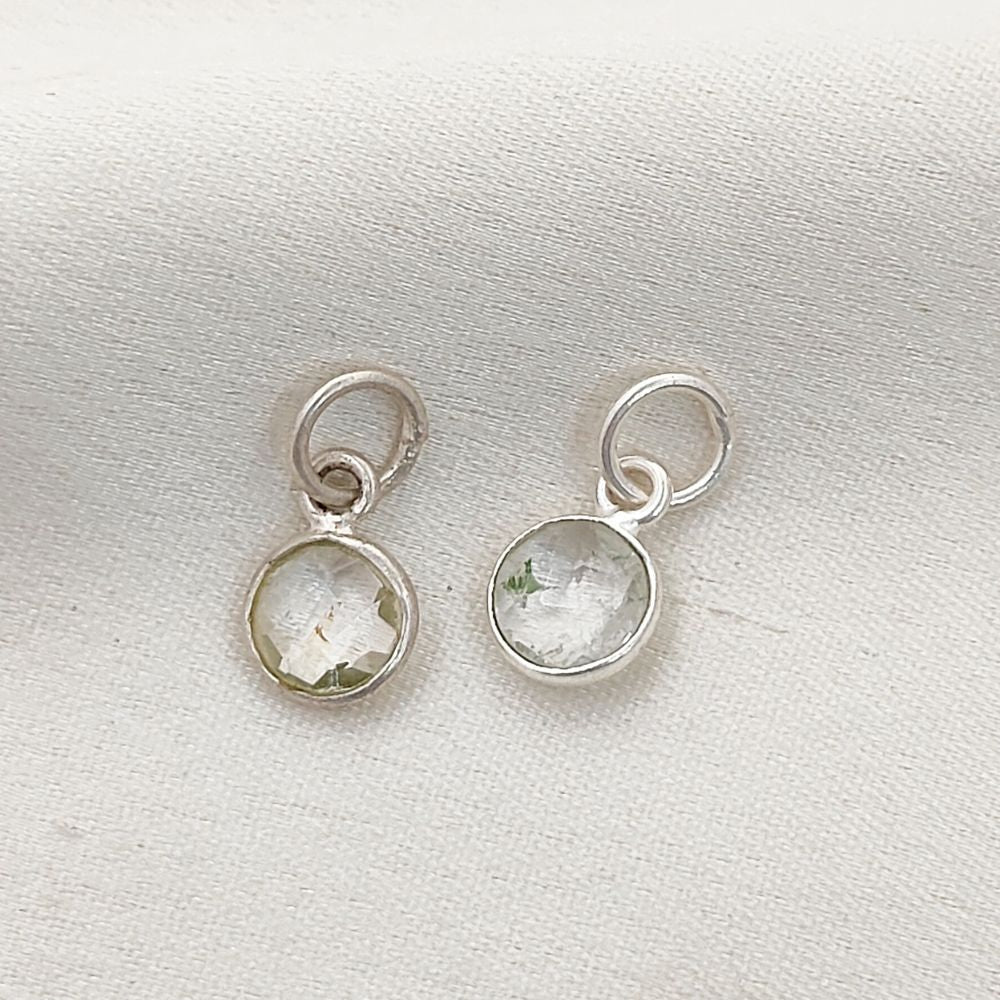 Crystal Quartz Necklace Charm Handmade 6mm Faceted Gemstone Bezel Pendant in Gold Vermeil & 925 Sterling Silver- Selling Per Piece