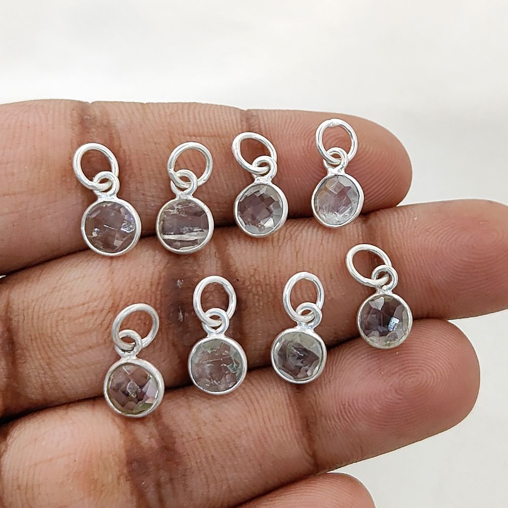 Crystal Quartz Necklace Charm Handmade 6mm Faceted Gemstone Bezel Pendant in Gold Vermeil & 925 Sterling Silver- Selling Per Piece