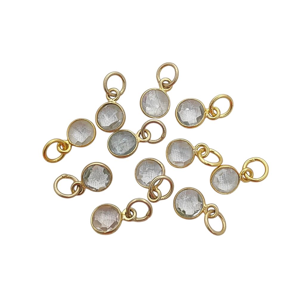 Crystal Quartz Necklace Charm Handmade 6mm Faceted Gemstone Bezel Pendant in Gold Vermeil & 925 Sterling Silver- Selling Per Piece