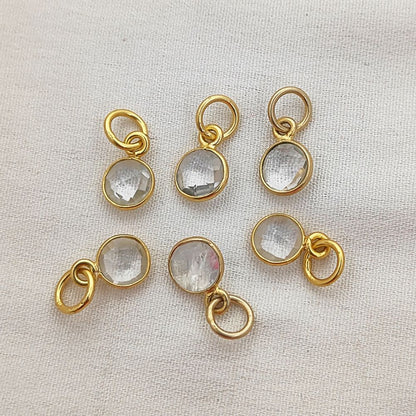 Crystal Quartz Necklace Charm Handmade 6mm Faceted Gemstone Bezel Pendant in Gold Vermeil & 925 Sterling Silver- Selling Per Piece