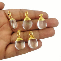 Unique Crystal Quartz Gemstone Tumble Pendant with Solid Gold Electroplate Exquisite Fine Jewelry- Selling Per Piece