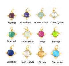 8mm Cushion Gemstone Dainty Pendant Gold Vermeil Handmade Charms Minimalist Jewelry For Women- Selling Per Piece
