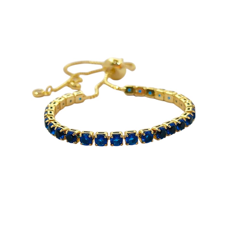 Dainty Blue Cubic Zirconia Tennis Bracelet 18K Gold Plated Prong Set Adjustable Elegant Women Jewelry – Selling Per Piece