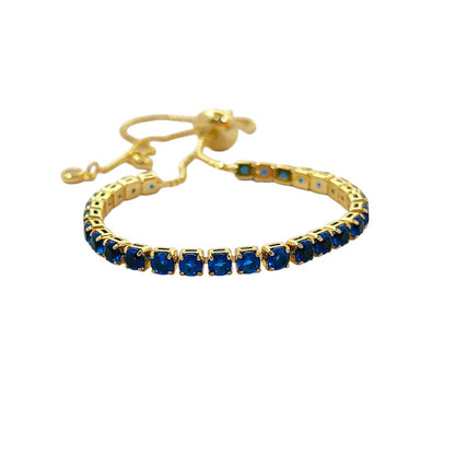 Dainty Blue Cubic Zirconia Tennis Bracelet 18K Gold Plated Prong Set Adjustable Elegant Women Jewelry – Selling Per Piece
