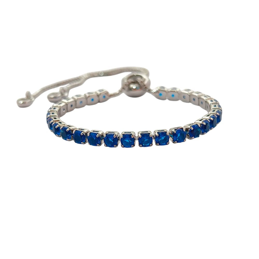 Dainty Blue Cubic Zirconia Tennis Bracelet 18K Gold Plated Prong Set Adjustable Elegant Women Jewelry – Selling Per Piece