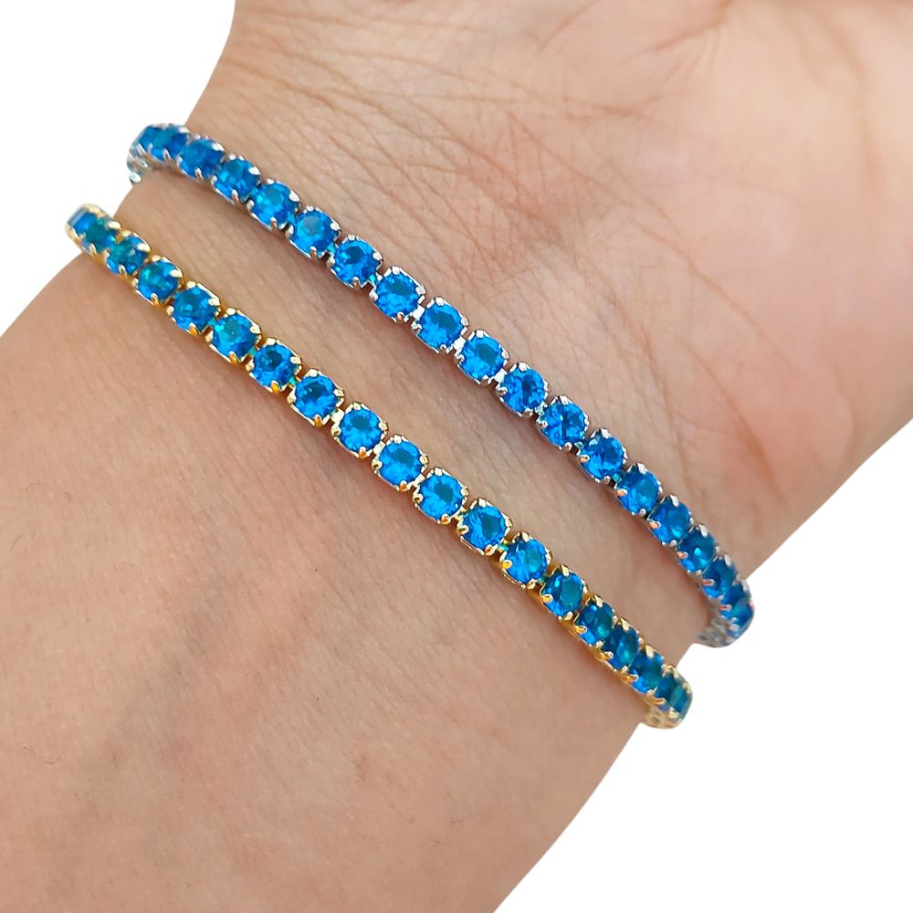 Dainty Blue Cubic Zirconia Tennis Bracelet 18K Gold Plated Prong Set Adjustable Elegant Women Jewelry – Selling Per Piece