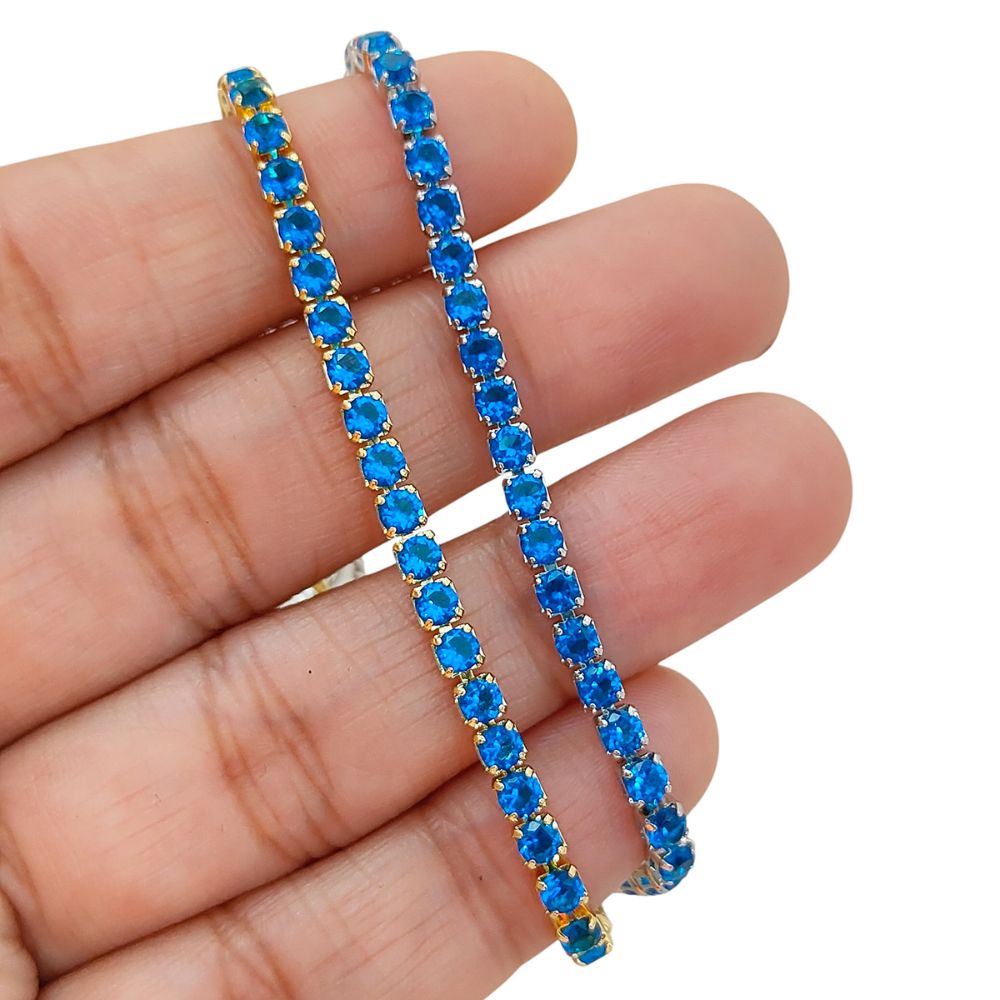 Dainty Blue Cubic Zirconia Tennis Bracelet 18K Gold Plated Prong Set Adjustable Elegant Women Jewelry – Selling Per Piece