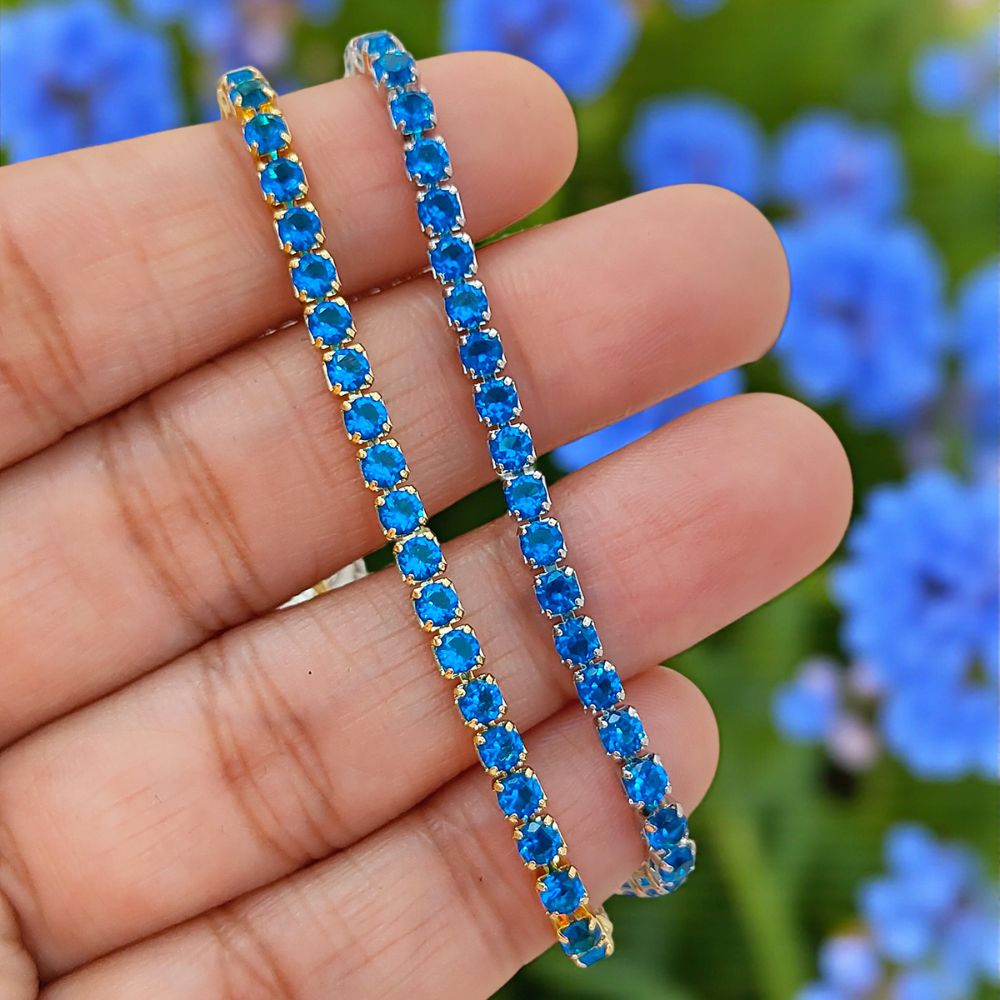 Dainty Blue Cubic Zirconia Tennis Bracelet 18K Gold Plated Prong Set Adjustable Elegant Women Jewelry – Selling Per Piece