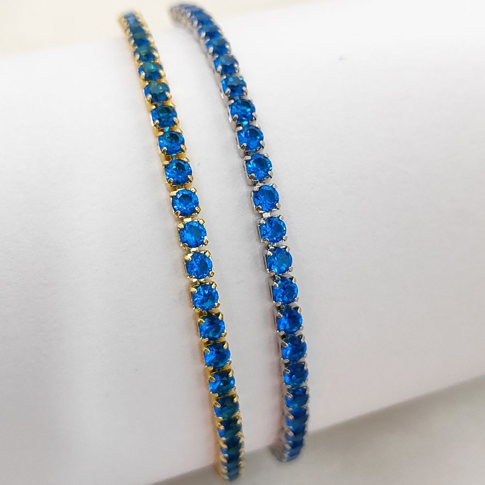 Dainty Blue Cubic Zirconia Tennis Bracelet 18K Gold Plated Prong Set Adjustable Elegant Women Jewelry – Selling Per Piece