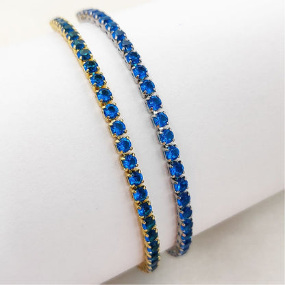 Dainty Blue Cubic Zirconia Tennis Bracelet 18K Gold Plated Prong Set Adjustable Elegant Women Jewelry – Selling Per Piece
