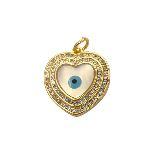 Dainty Enamel Evil Eye Heart Pendant in 18K Gold Plated Finish with Micro Pavé CZ, DIY Handmade Jewelry Charm- Selling Per Piece