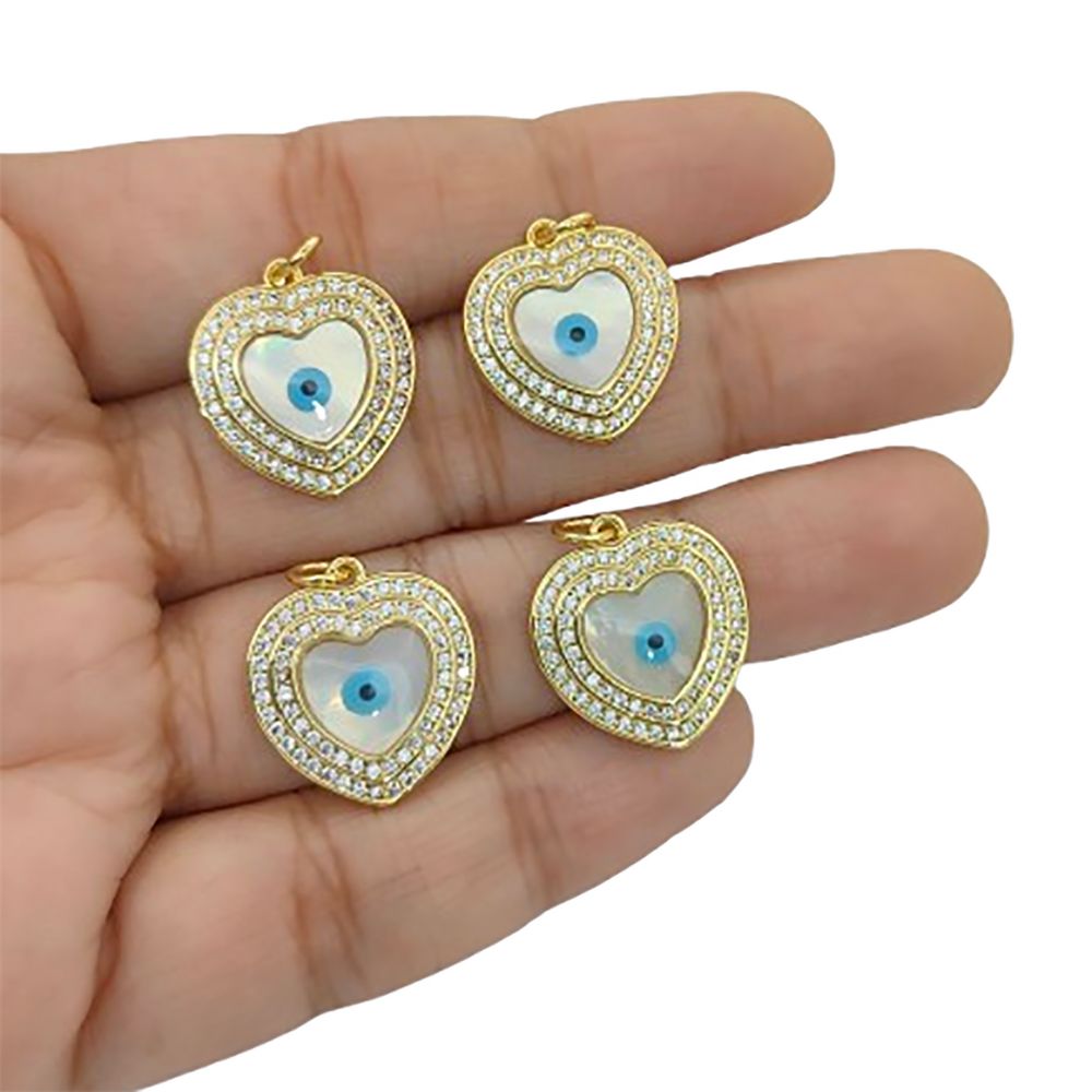 Dainty Enamel Evil Eye Heart Pendant in 18K Gold Plated Finish with Micro Pavé CZ, DIY Handmade Jewelry Charm- Selling Per Piece
